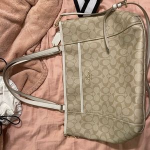 Coach Signature Leather Tote White Trim - image 1